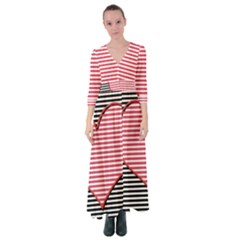 Heart Stripes Symbol Striped Button Up Maxi Dress