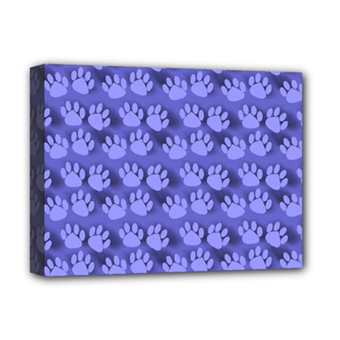 Pattern Texture Feet Dog Blue Deluxe Canvas 16  X 12  (stretched) 