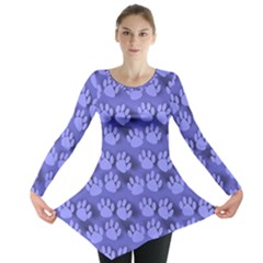 Pattern Texture Feet Dog Blue Long Sleeve Tunic 