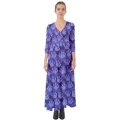 Pattern Texture Feet Dog Blue Button Up Boho Maxi Dress