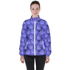 Pattern Texture Feet Dog Blue Women s High Neck Windbreaker by HermanTelo