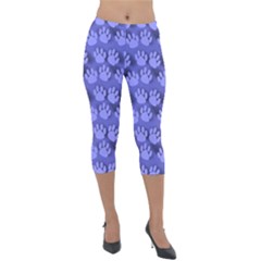 Pattern Texture Feet Dog Blue Lightweight Velour Capri Leggings 