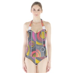 Abstract Colorful Background Grey Halter Swimsuit