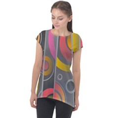 Abstract Colorful Background Grey Cap Sleeve High Low Top