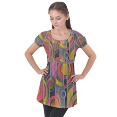 Abstract Colorful Background Grey Puff Sleeve Tunic Top