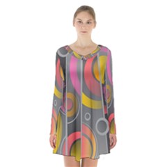 Abstract Colorful Background Grey Long Sleeve Velvet V-neck Dress