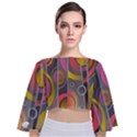 Abstract Colorful Background Grey Tie Back Butterfly Sleeve Chiffon Top View1