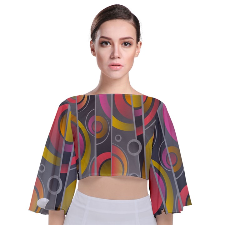 Abstract Colorful Background Grey Tie Back Butterfly Sleeve Chiffon Top