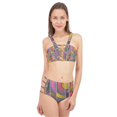 Abstract Colorful Background Grey Cage Up Bikini Set