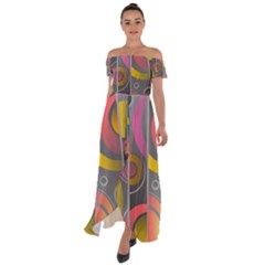 Abstract Colorful Background Grey Off Shoulder Open Front Chiffon Dress