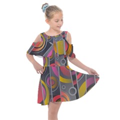 Abstract Colorful Background Grey Kids  Shoulder Cutout Chiffon Dress