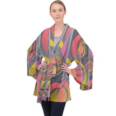 Abstract Colorful Background Grey Long Sleeve Velvet Kimono 