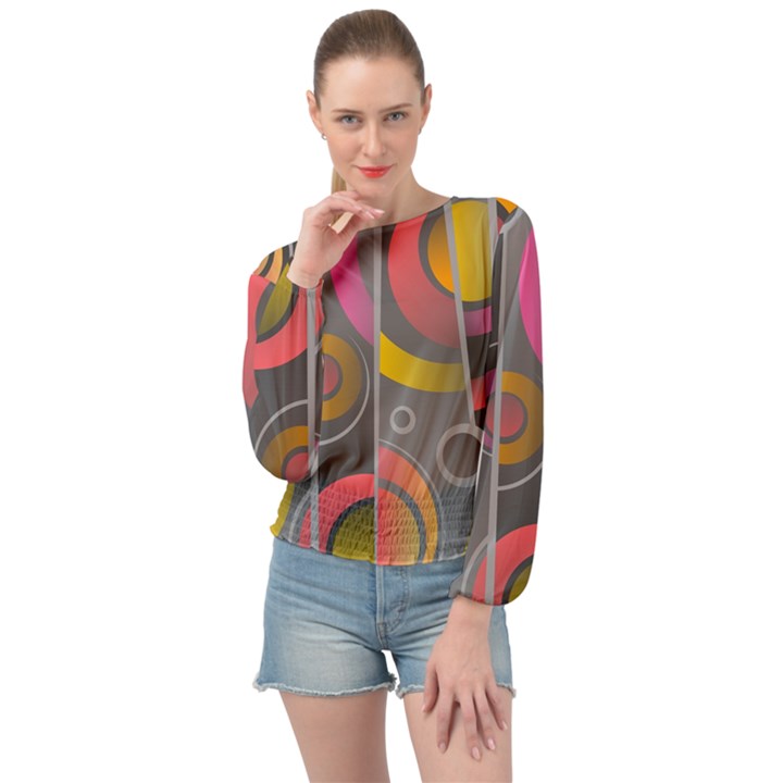 Abstract Colorful Background Grey Banded Bottom Chiffon Top