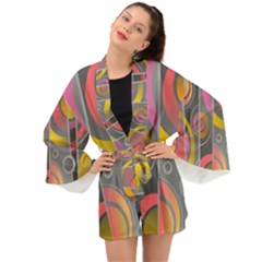 Abstract Colorful Background Grey Long Sleeve Kimono