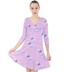 Dogs Pets Anima Animal Cute Quarter Sleeve Front Wrap Dress