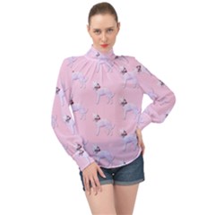 Dogs Pets Anima Animal Cute High Neck Long Sleeve Chiffon Top