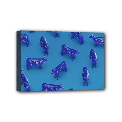 Cow Illustration Blue Mini Canvas 6  X 4  (stretched) by HermanTelo