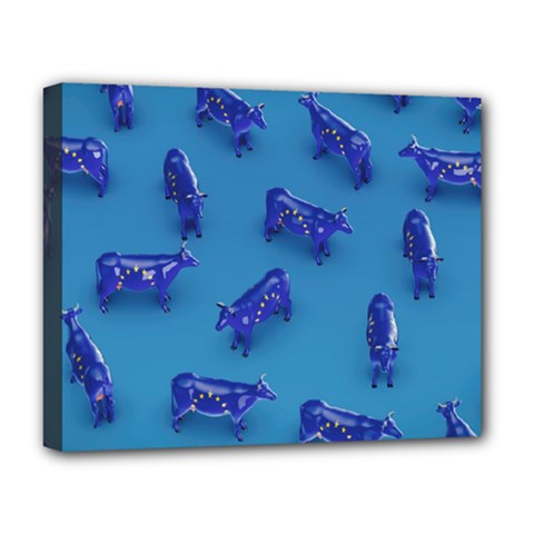 Cow Illustration Blue Deluxe Canvas 20  X 16  (stretched) by HermanTelo