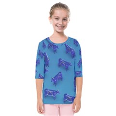 Cow Illustration Blue Kids  Quarter Sleeve Raglan Tee