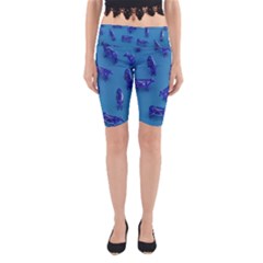 Cow Illustration Blue Yoga Cropped Leggings