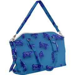 Cow Illustration Blue Canvas Crossbody Bag