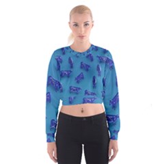 Cow Illustration Blue Cropped Sweatshirt by HermanTelo