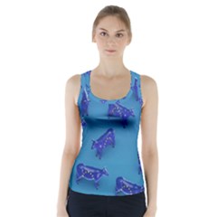 Cow Illustration Blue Racer Back Sports Top