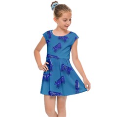 Cow Illustration Blue Kids  Cap Sleeve Dress