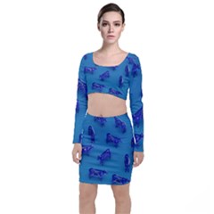 Cow Illustration Blue Top And Skirt Sets