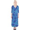 Cow Illustration Blue Quarter Sleeve Wrap Maxi Dress View1