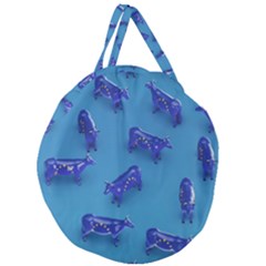 Cow Illustration Blue Giant Round Zipper Tote