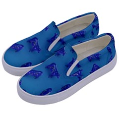 Cow Illustration Blue Kids  Canvas Slip Ons