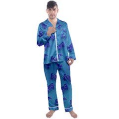 Cow Illustration Blue Men s Satin Pajamas Long Pants Set by HermanTelo