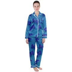 Cow Illustration Blue Satin Long Sleeve Pyjamas Set