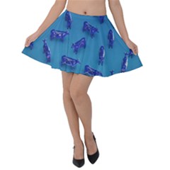 Cow Illustration Blue Velvet Skater Skirt