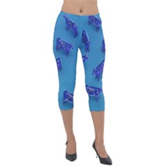 Cow Illustration Blue Lightweight Velour Capri Leggings 