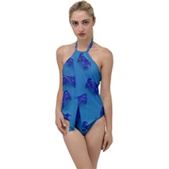 Cow Illustration Blue Go With The Flow One Piece Swimsuit