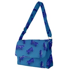 Cow Illustration Blue Full Print Messenger Bag (s) by HermanTelo