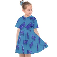 Cow Illustration Blue Kids  Sailor Dress