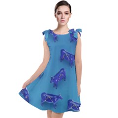 Cow Illustration Blue Tie Up Tunic Dress by HermanTelo