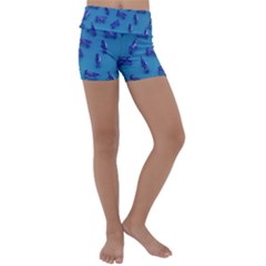 Cow Illustration Blue Kids  Lightweight Velour Yoga Shorts