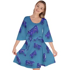 Cow Illustration Blue Velour Kimono Dress by HermanTelo