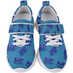 Cow Illustration Blue Kids  Velcro Strap Shoes