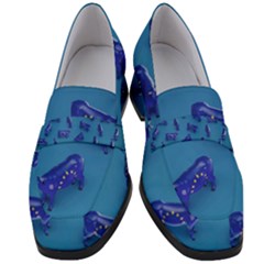 Cow Illustration Blue Women s Chunky Heel Loafers