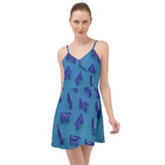 Cow Illustration Blue Summer Time Chiffon Dress by HermanTelo