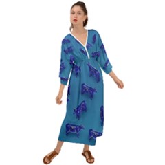 Cow Illustration Blue Grecian Style  Maxi Dress