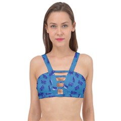 Cow Illustration Blue Cage Up Bikini Top