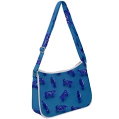 Cow Illustration Blue Zip Up Shoulder Bag