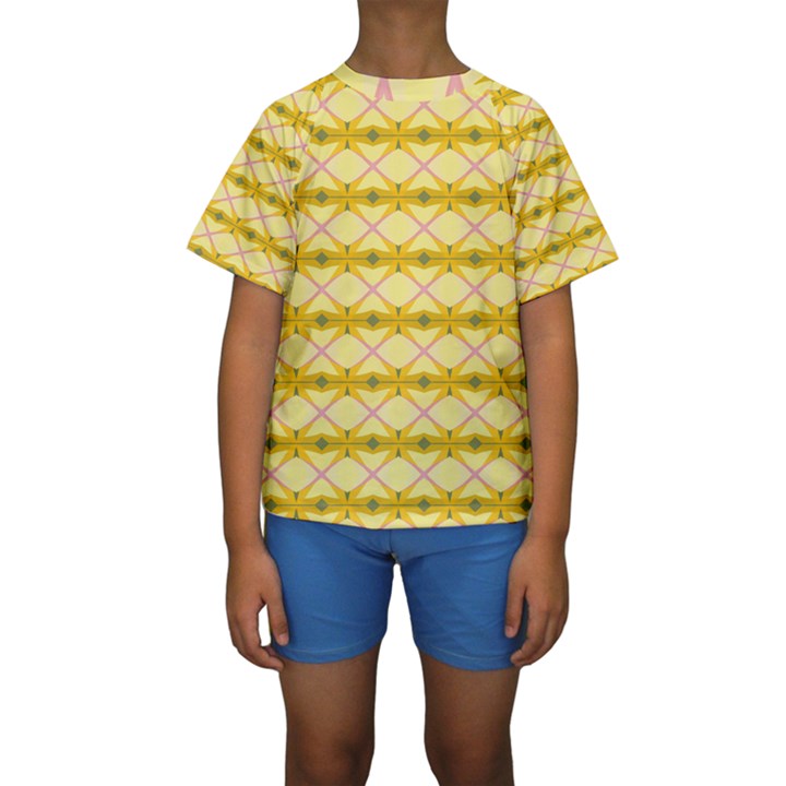 Pattern Pink Yellow Kids  Short Sleeve Swimwear