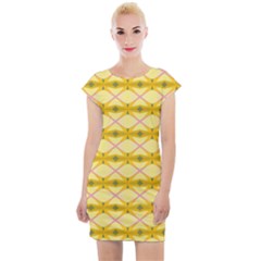 Pattern Pink Yellow Cap Sleeve Bodycon Dress